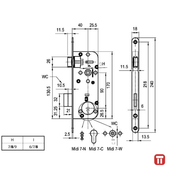 Broasca usa interior - Elzett Midi 7, schema tehnica
