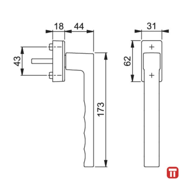 Maner Culisanta Toulon HOPPE Tilt and Slide, schita tehnica