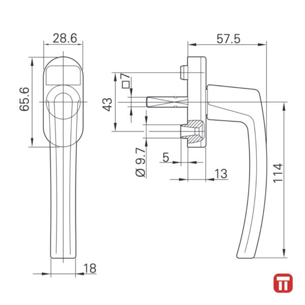 Maner de fereastra, Roto Line, schema tehnica