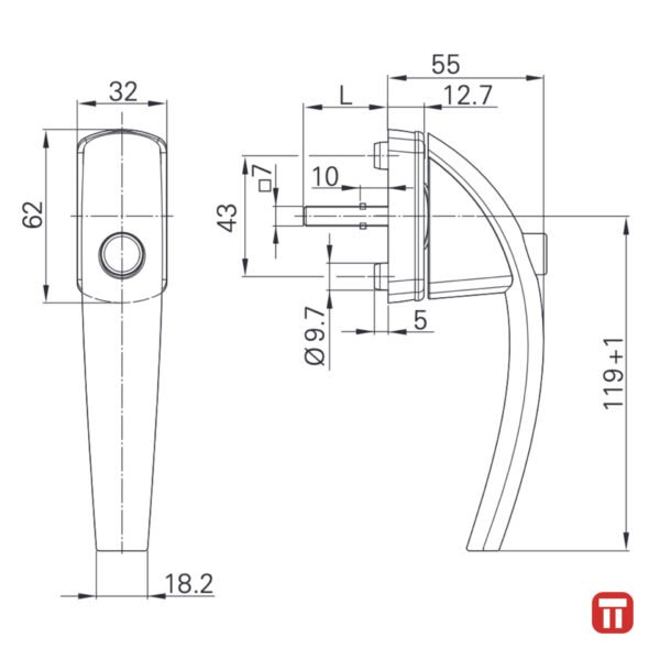 Maner de fereastra cu buton, Roto Swing, schema tehnica